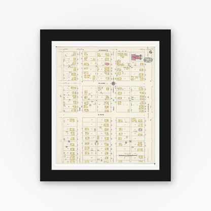 Old map wall art mockup — black gallery frame with white mat — Sanborn Fire Insurance Map from Willard, Huron County, Ohio (1922), Sheet #0006