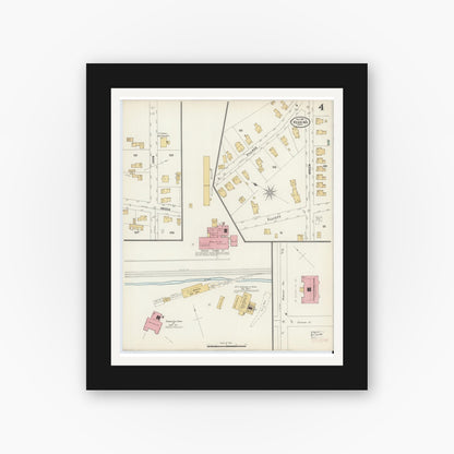 Old map wall art mockup — black gallery frame with white mat — Sanborn Fire Insurance Map from Reading, Middlesex County, Massachusetts (1897), Sheet #0004