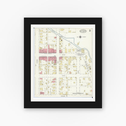 Old map wall art mockup — black gallery frame with white mat — Sanborn Fire Insurance Map from West Liberty, Logan County, Ohio (1911), Sheet #0002