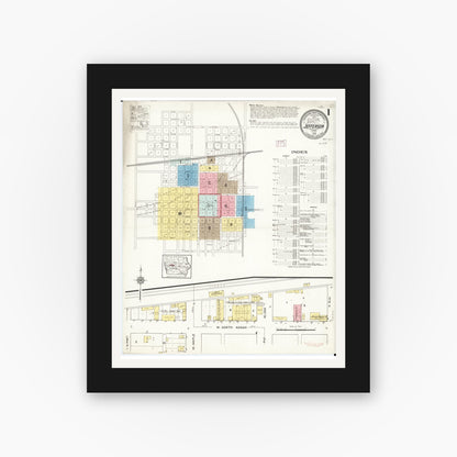 Old map wall art mockup — black gallery frame with white mat — Sanborn Fire Insurance Map from Jefferson, Greene County, Iowa (1915) â€” Complete Set