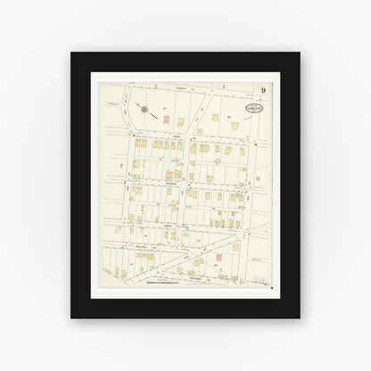 Old map wall art mockup — black gallery frame with white mat — Sanborn Fire Insurance Map from Charleroi, Washington County, Pennsylvania (1913), Sheet #0009