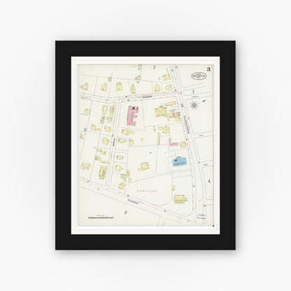 Old map wall art mockup — black gallery frame with white mat — Sanborn Fire Insurance Map from Arlington, Middlesex County, Massachusetts (1897), Sheet #0003