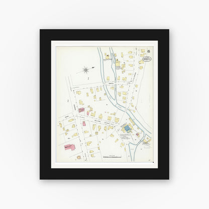 Old map wall art mockup — black gallery frame with white mat — Sanborn Fire Insurance Map from Moravia, Cayuga County, New York (1908), Sheet #0006