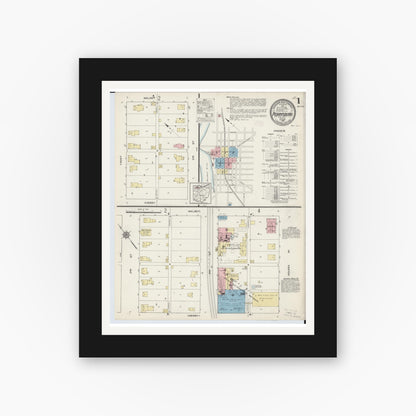 Old map wall art mockup — black gallery frame with white mat — Sanborn Fire Insurance Map from Perrysburg, Wood County, Ohio (1914) - Complete Map Set