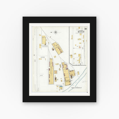 Old map wall art mockup — black gallery frame with white mat — Sanborn Fire Insurance Map from Waynesburg, Greene County, Pennsylvania (1908), Sheet #0019
