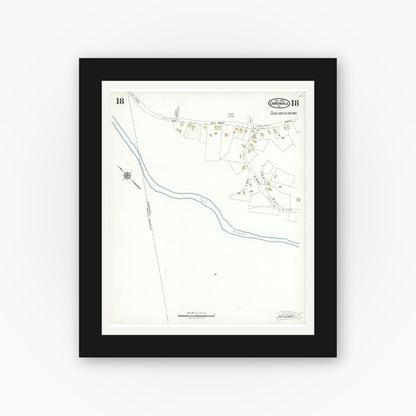 Old map wall art mockup — black gallery frame with white mat — Sanborn Fire Insurance Map from Carbondale, Lackawanna County, Pennsylvania (1923), Sheet #0018