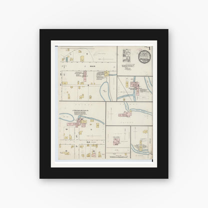 Old map wall art mockup — black gallery frame with white mat — Sanborn Fire Insurance Map from Rochester, Oakland County, Michigan (1890) - Complete Map Set