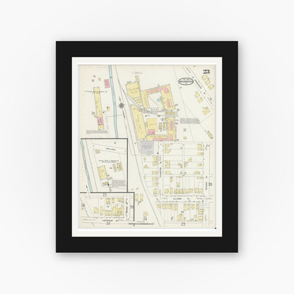 Old map wall art mockup — black gallery frame with white mat — Sanborn Fire Insurance Map from Washington, Washington County, Pennsylvania (1914), Sheet #0023