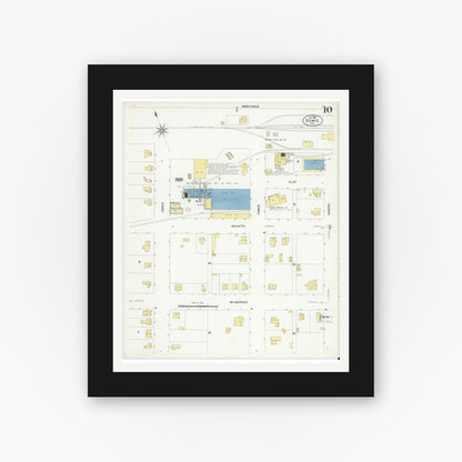 Old map wall art mockup — black gallery frame with white mat — Sanborn Fire Insurance Map from Bowie, Montague County, Texas (1908), Sheet #0010
