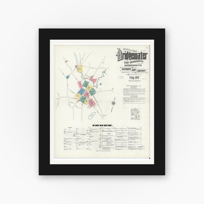 Old map wall art mockup — black gallery frame with white mat — Sanborn Fire Insurance Map from Bridgewater, Plymouth County, Massachusetts (1912) - Complete Map Set