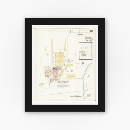 Old map wall art mockup — black gallery frame with white mat — Sanborn Fire Insurance Map from Sioux City, Woodbury County, Iowa (1886), Sheet #0010