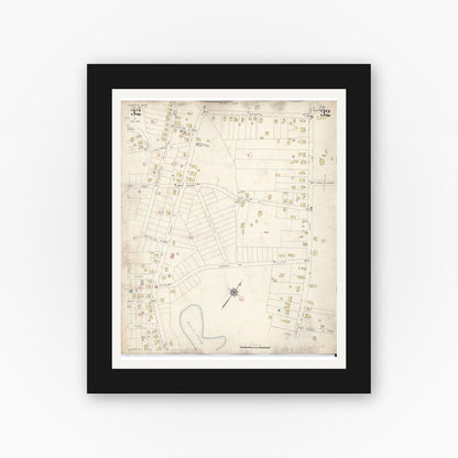 Old map wall art mockup — black gallery frame with white mat — Sanborn Fire Insurance Map from Plymouth, Plymouth County, Massachusetts (1948), Sheet #0032