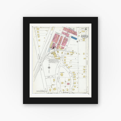 Old map wall art mockup — black gallery frame with white mat — Sanborn Fire Insurance Map from Edwardsville, Madison County, Illinois (1921), Sheet #0015