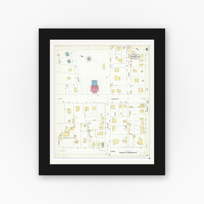 Old map wall art mockup — black gallery frame with white mat — Sanborn Fire Insurance Map from San Angelo, Tom Green County, Texas (1908), Sheet #0006