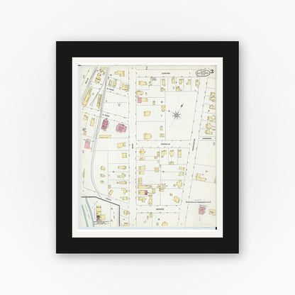 Old map wall art mockup — black gallery frame with white mat — Sanborn Fire Insurance Map from Bedford, Cuyahoga County, Ohio (1902), Sheet #0003