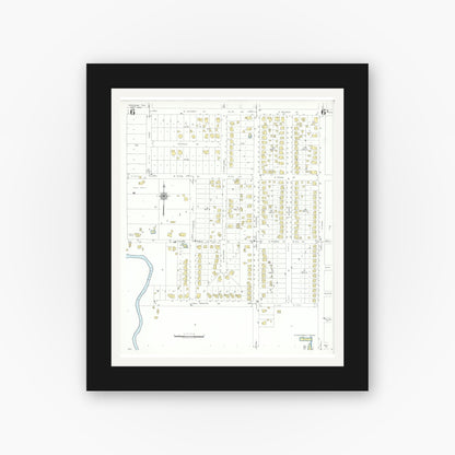 Old map wall art mockup — black gallery frame with white mat — Sanborn Fire Insurance Map from Pasadena, Harris County, Texas (1943), Sheet #0006
