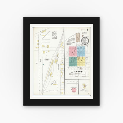 Old map wall art mockup — black gallery frame with white mat — Sanborn Fire Insurance Map from Sigourney, Kiokuk County, Iowa (1893), Sheet #0001
