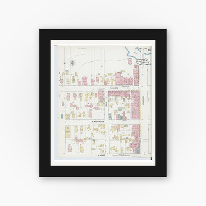 Old map wall art mockup — black gallery frame with white mat — Sanborn Fire Insurance Map from Ypsilanti, Washtenaw County, Michigan (1888), Sheet #0003