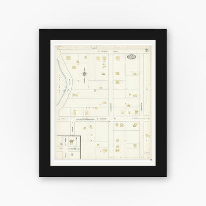 Old map wall art mockup — black gallery frame with white mat — Sanborn Fire Insurance Map from Orlando, Orange County, Florida (1913), Sheet #0002