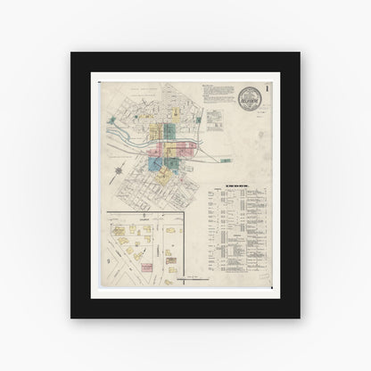 Old map wall art mockup — black gallery frame with white mat — Sanborn Fire Insurance Map from Belvidere, Boone County, Illinois (1912) - Complete Map Set
