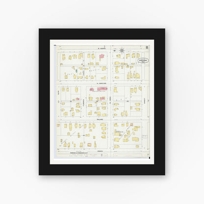 Old map wall art mockup — black gallery frame with white mat — Sanborn Fire Insurance Map from Ypsilanti, Washtenaw County, Michigan (1899), Sheet #0008