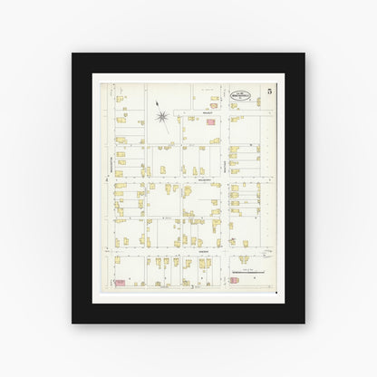 Old map wall art mockup — black gallery frame with white mat — Sanborn Fire Insurance Map from Montoursville, Lycoming County, Pennsylvania (1907), Sheet #0005