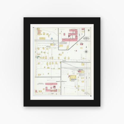 Old map wall art mockup — black gallery frame with white mat — Sanborn Fire Insurance Map from Wadsworth, Medina County, Ohio (1901), Sheet #0003