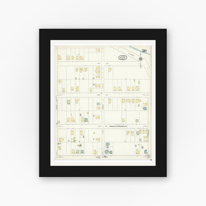 Old map wall art mockup — black gallery frame with white mat — Sanborn Fire Insurance Map from Miami, Dade County, Florida (1914), Sheet #0030