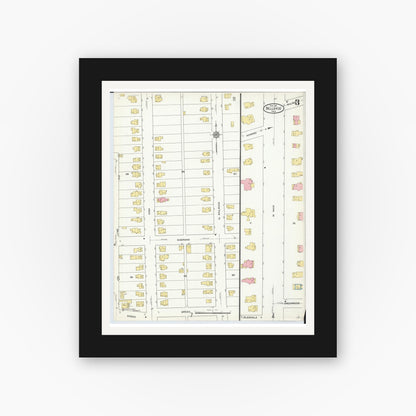 Old map wall art mockup — black gallery frame with white mat — Sanborn Fire Insurance Map from Bellevue, Huron And Sandusky County, Ohio (1911), Sheet #0003