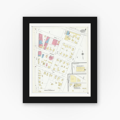 Old map wall art mockup — black gallery frame with white mat — Sanborn Fire Insurance Map from Marengo, McHenry County, Illinois (1912), Sheet #0004
