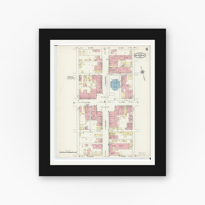 Old map wall art mockup — black gallery frame with white mat — Sanborn Fire Insurance Map from New Philadelphia, Tuscarawas County, Ohio (1914), Sheet #0006