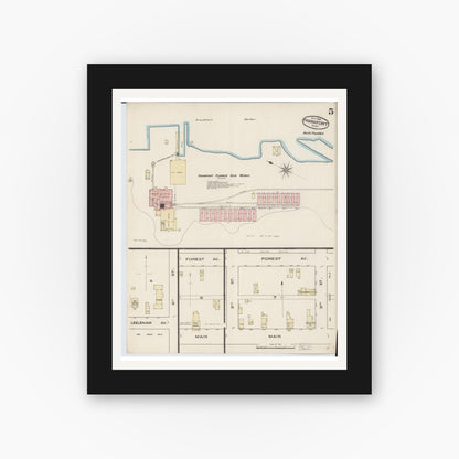 Old map wall art mockup — black gallery frame with white mat — Sanborn Fire Insurance Map from Frankfort, Benzie County, Michigan (1885), Sheet #0005