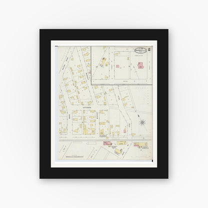 Old map wall art mockup — black gallery frame with white mat — Sanborn Fire Insurance Map from Brookville, Montgomery County, Ohio (1895), Sheet #0002