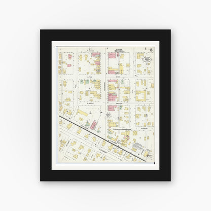 Old map wall art mockup — black gallery frame with white mat — Sanborn Fire Insurance Map from Lapeer, Lapeer County, Michigan (1898), Sheet #0003