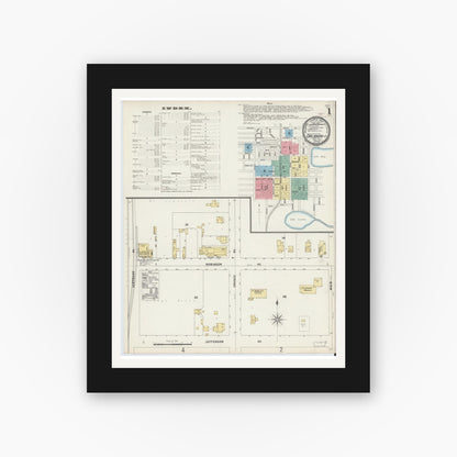 Old map wall art mockup — black gallery frame with white mat — Sanborn Fire Insurance Map from Orlando, Orange County, Florida (1897) - Complete Map Set