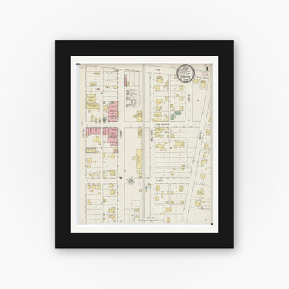 Old map wall art mockup — black gallery frame with white mat — Sanborn Fire Insurance Map from Sikeston, Scott County, Missouri (1895), Sheet #0001
