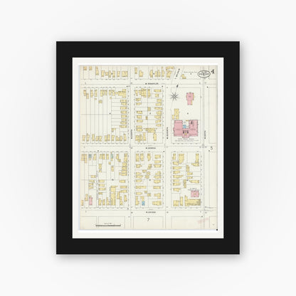 Old map wall art mockup — black gallery frame with white mat — Sanborn Fire Insurance Map from Oswego, Oswego County, New York (1897), Sheet #0004