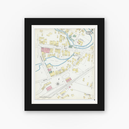 Old map wall art mockup — black gallery frame with white mat — Sanborn Fire Insurance Map from Athol, Worcester County, Massachusetts (1892), Sheet #0003