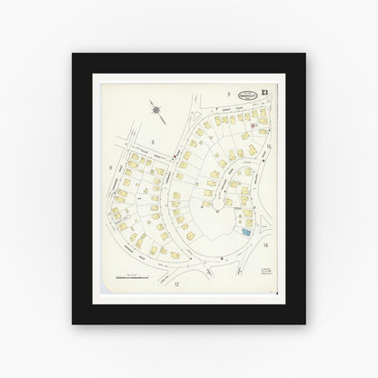 Old map wall art mockup — black gallery frame with white mat — Sanborn Fire Insurance Map from Swampscott, Essex County, Massachusetts (1913), Sheet #0013