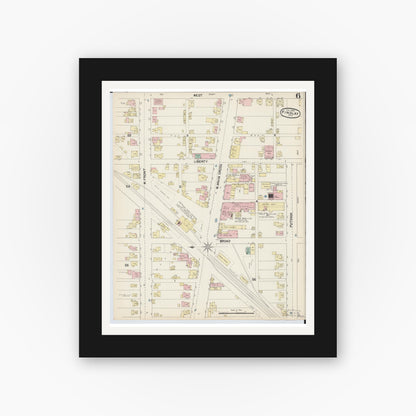 Old map wall art mockup — black gallery frame with white mat — Sanborn Fire Insurance Map from Findlay, Hancock County, Ohio (1890), Sheet #0006
