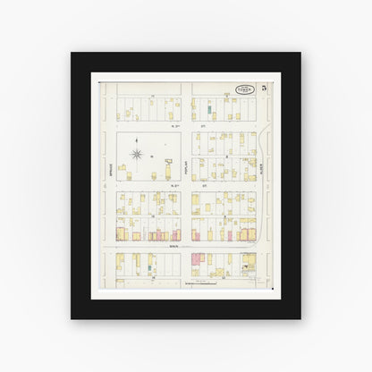 Old map wall art mockup — black gallery frame with white mat — Sanborn Fire Insurance Map from Tower, Saint Louis County, Minnesota (1892), Sheet #0005