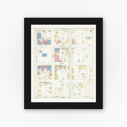 Old map wall art mockup — black gallery frame with white mat — Sanborn Fire Insurance Map from Lockhart, Caldwell County, Texas (1903), Sheet #0002