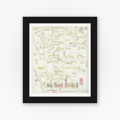 Old map wall art mockup — black gallery frame with white mat — Sanborn Fire Insurance Map from Ayer, Middlesex County, Massachusetts (1897), Sheet #0002