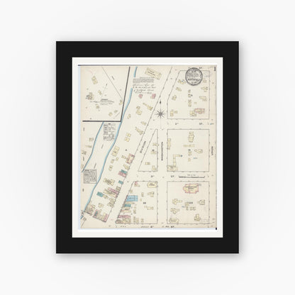 Old map wall art mockup — black gallery frame with white mat — Sanborn Fire Insurance Map from Northfield, Rice County, Minnesota (1884), Sheet #0001