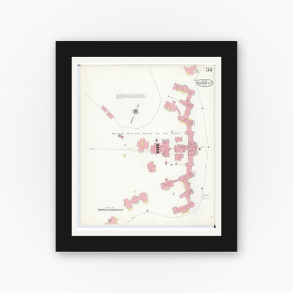 Old map wall art mockup — black gallery frame with white mat — Sanborn Fire Insurance Map from Traverse City, Grand Traverse County, Michigan (1910), Sheet #0034