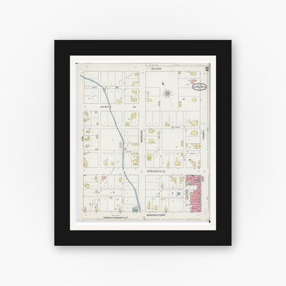 Old map wall art mockup — black gallery frame with white mat — Sanborn Fire Insurance Map from Virginia, Cass County, Illinois (1894), Sheet #0002