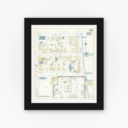 Old map wall art mockup — black gallery frame with white mat — Sanborn Fire Insurance Map from Miami, Dade County, Florida (1914), Sheet #0026