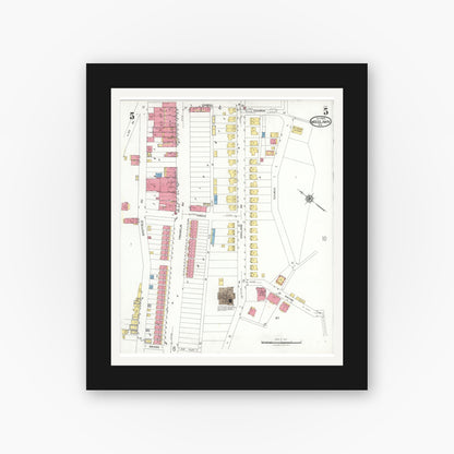 Old map wall art mockup — black gallery frame with white mat — Sanborn Fire Insurance Map from Woodlawn, Beaver County, Pennsylvania (1923), Sheet #0005