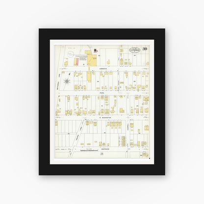 Old map wall art mockup — black gallery frame with white mat — Sanborn Fire Insurance Map from Petersburg, Independent Cities, Virginia (1908), Sheet #0039