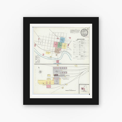 Old map wall art mockup — black gallery frame with white mat — Sanborn Fire Insurance Map from New Philadelphia, Tuscarawas County, Ohio (1896), Sheet #0001